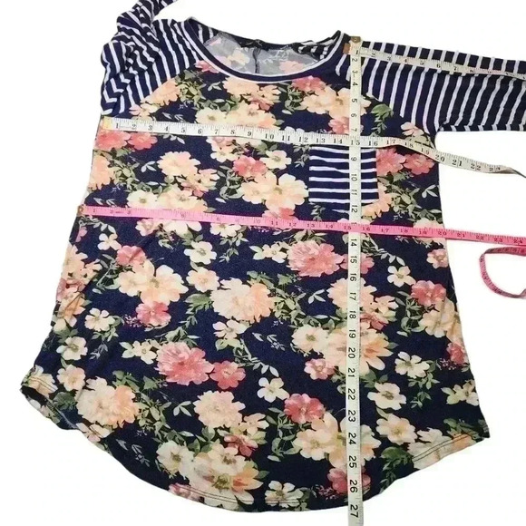 Lemon Tree Multicolored Striped Long Sleeves Floral Body Top Size L *See Descrip - Picture 6 of 14